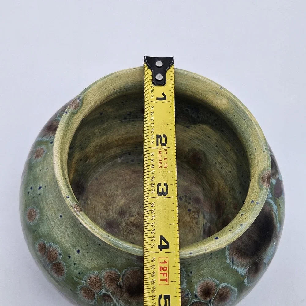 VTG Studio Pottery Crystalline Glaze Small Vase Pot Green Blue Brown Signed